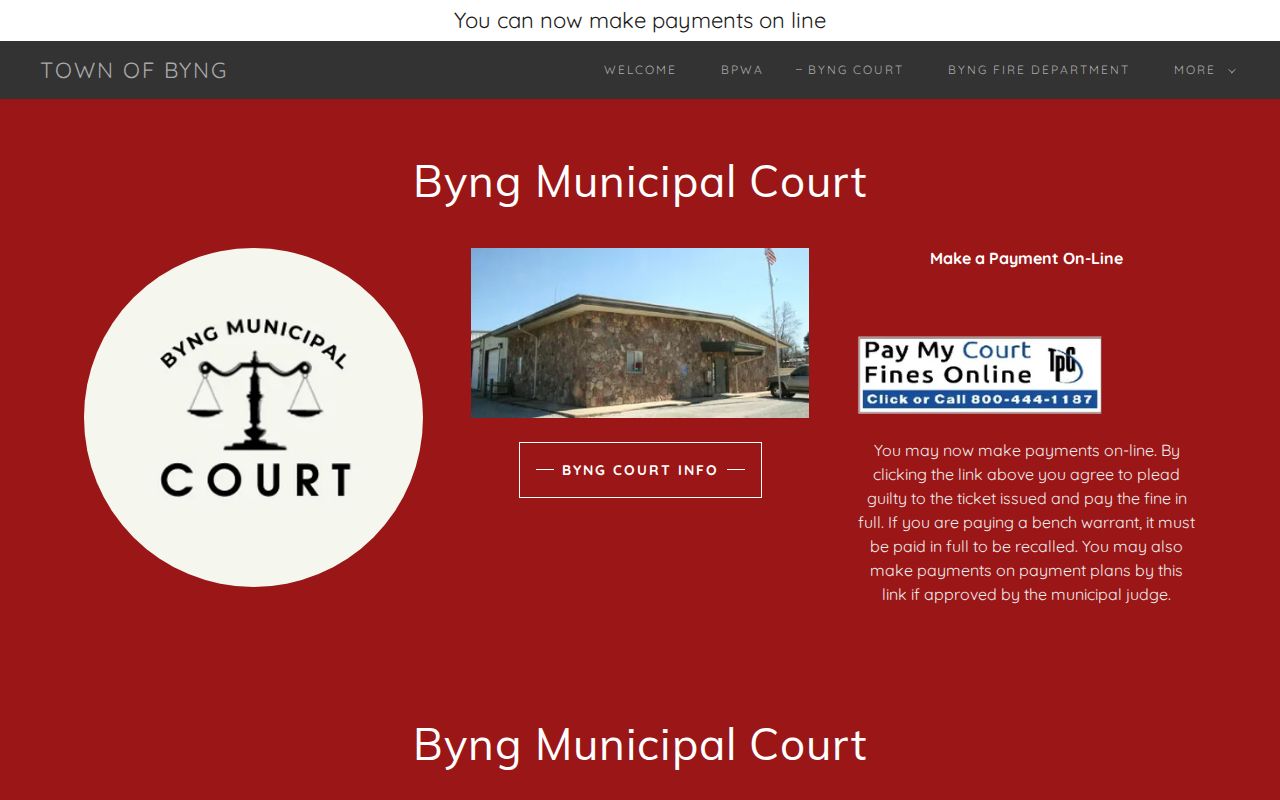 Pontotoc County bench warrant lookup showing the Byng Municipal Court recall notice