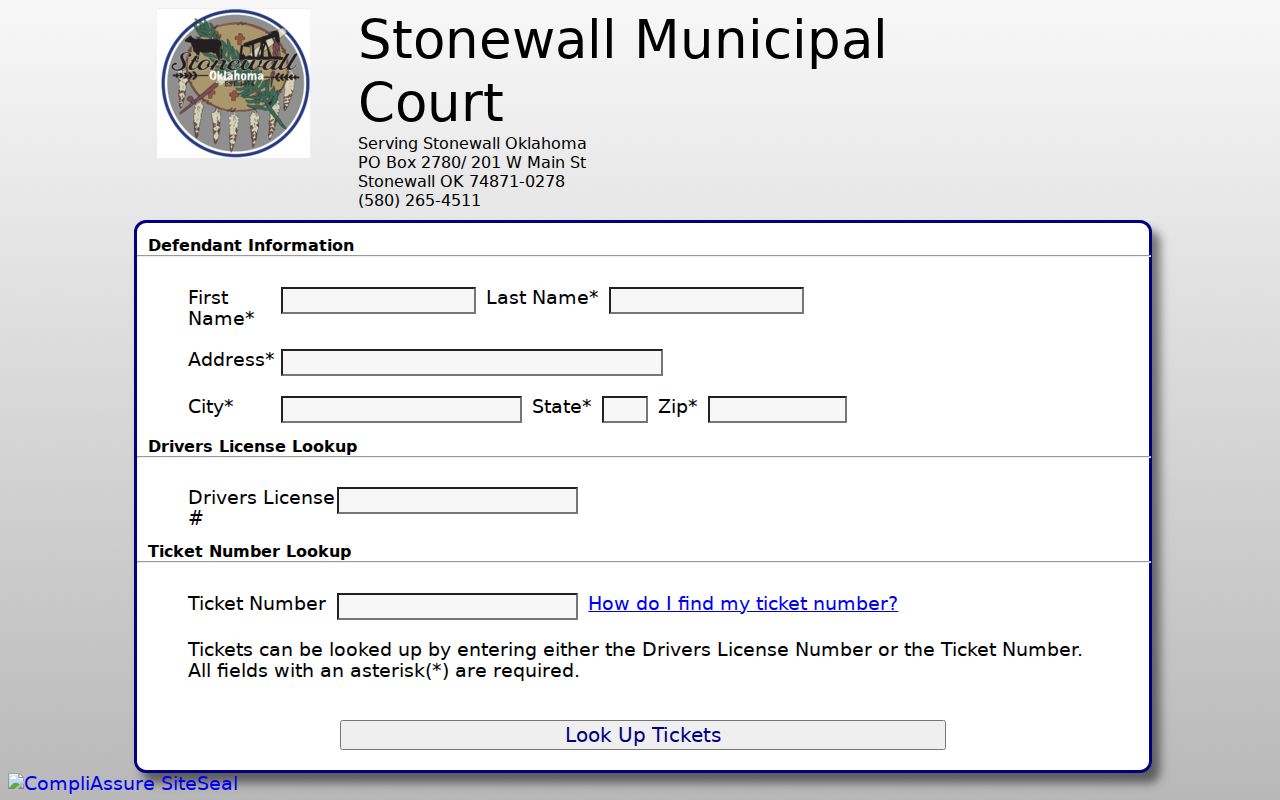 Pontotoc County traffic warrant check using the Stonewall defendant and ticket lookup