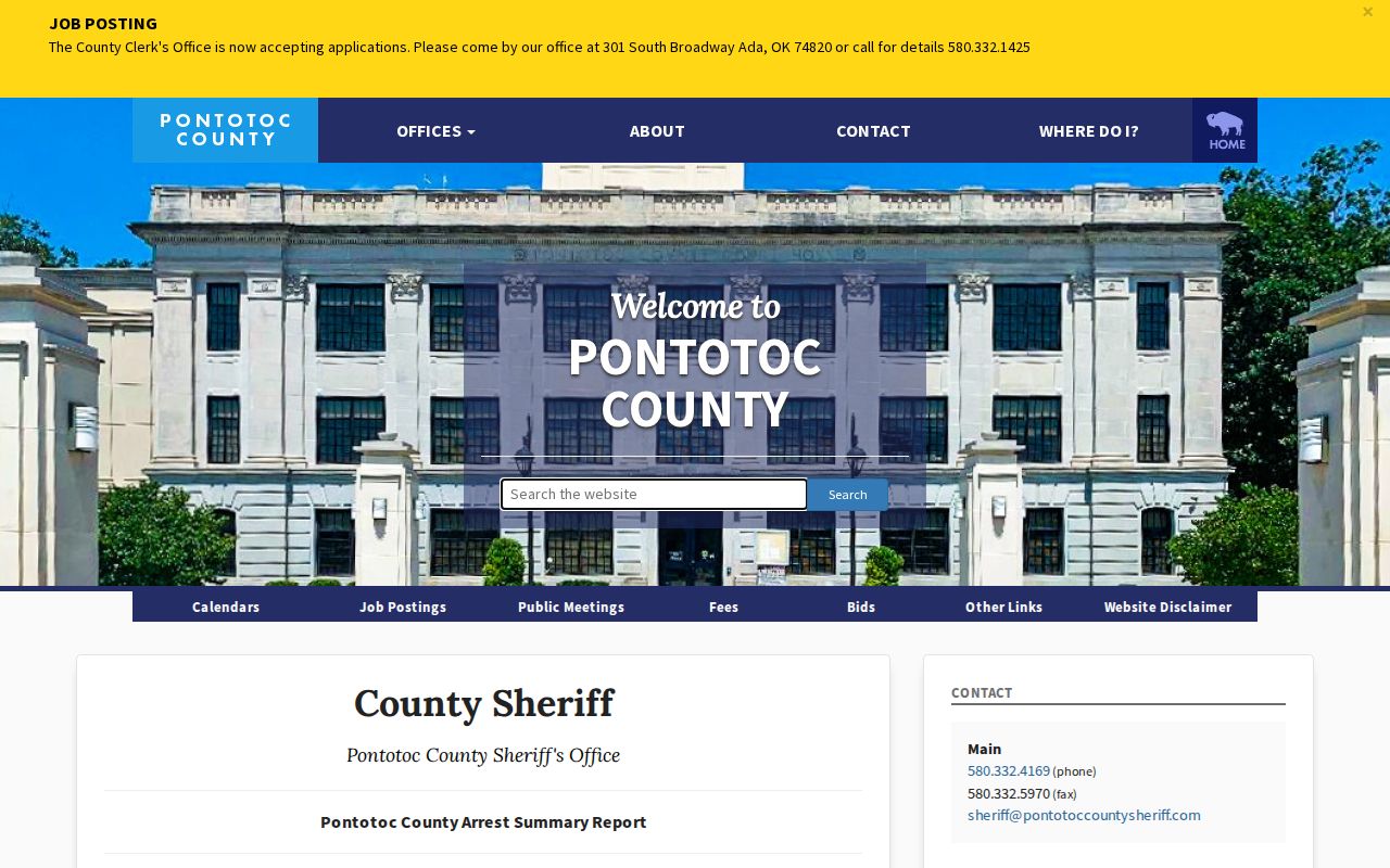Pontotoc County active warrant research using a blurred Sheriff arrest-summary schema
